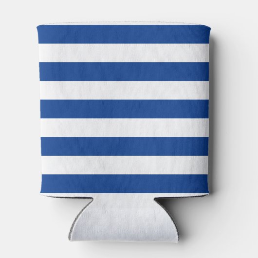 Blauwe Strepen op elke kleur met aangepaste naam Blikjeskoeler (Achterkant)