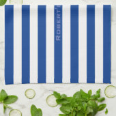 Blauwe strepen op elke kleur met aangepaste tekst theedoek (Gevouwen)