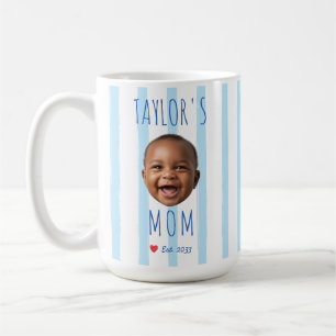 Blauwe Strepen Op Maat Gemaakte Foto & Naam Babyge Koffiemok