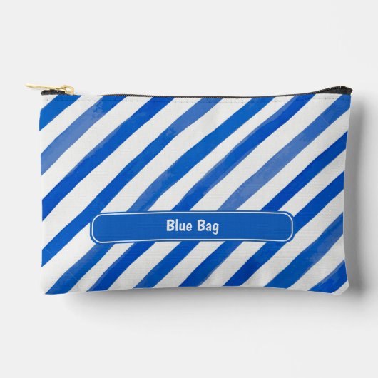 Blauwe Strepen op Wit en Tekst Etui (Voorkant)
