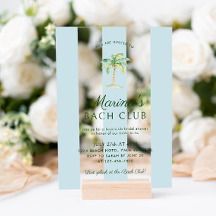 Blauwe Strepen Palm Beach Bach Club Bruidsdouche Acryl Uitnodigingen