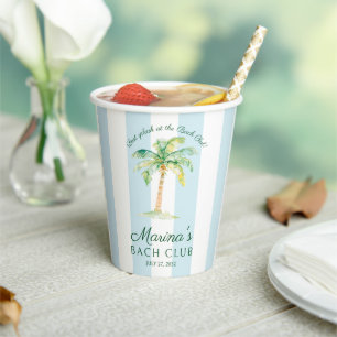 Blauwe Strepen Palm Beach Bach Club Bruidsdouche Papieren Bekers
