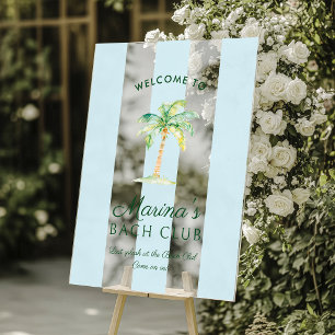 Blauwe Strepen Palm Beach Bach Club Welkom Acryl Bord