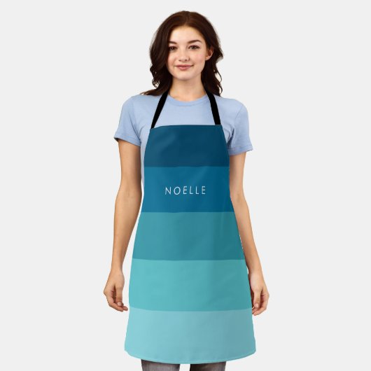 Blauwe strepen patroon schort (Gedragen)