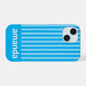 BLAUWE STREPEN PERSOONLIJKE NAAM STIJLVOOL MODERN iPhone 15 CASE (Achterkant horizontaal)