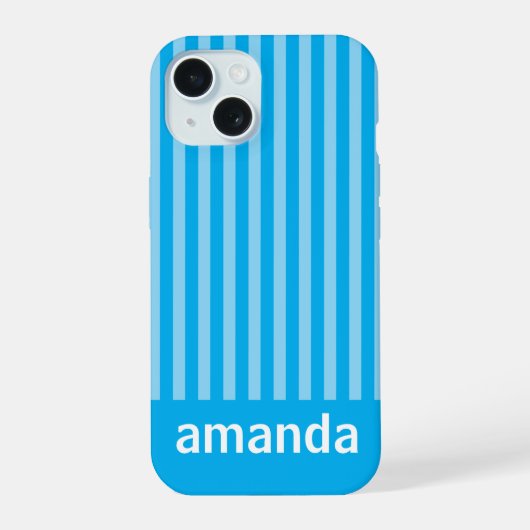 BLAUWE STREPEN PERSOONLIJKE NAAM STIJLVOOL MODERN iPhone 15 CASE (Achterkant)