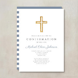 Blauwe Strepen Religieus Kruis Jongensbevestiging Kaart