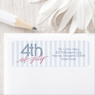Blauwe Strepen Rode Letters 4 Juli Zomerfeest Etiket