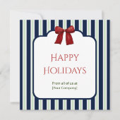 Blauwe Strepen & Rode Strik Aangepaste Zakelijke G Feestdagenkaart (Voorkant)