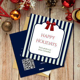 Blauwe Strepen & Rode Strik Aangepaste Zakelijke G Feestdagenkaart