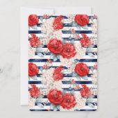 Blauwe Strepen Rood Witte Bloem Bruidsdouche Kaart (Achterkant)