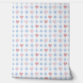 Blauwe Strepen Roze Harten Behang (Afrollen)