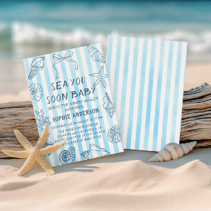 Blauwe Strepen Schelp Zee Zie Je Gauw Baby Shower Kaart