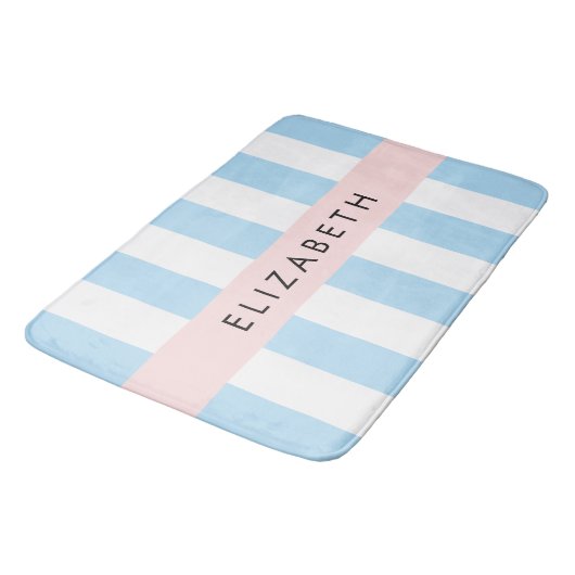 Blauwe strepen, streeppatroon, lijnen, Jouw naam Badmat (Gekanteld)
