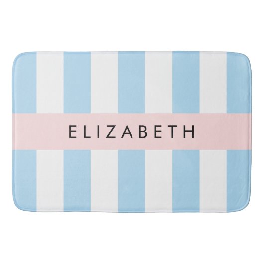 Blauwe strepen, streeppatroon, lijnen, Jouw naam Badmat (Voorkant)