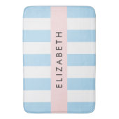 Blauwe strepen, streeppatroon, lijnen, Jouw naam Badmat (Voorkant Verticaal)