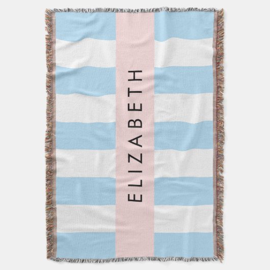 Blauwe strepen, streeppatroon, lijnen, Jouw naam Deken (Voorkant Verticaal)