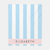 Blauwe strepen, streeppatroon, lijnen, Jouw naam Fleece Deken (Voorkant)