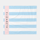 Blauwe strepen, streeppatroon, lijnen, Jouw naam Fleece Deken (Voorkant (Horizontaal))