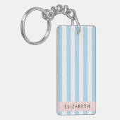 Blauwe strepen, streeppatroon, lijnen, Jouw naam Sleutelhanger (Voorkant Links)