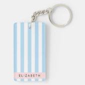 Blauwe strepen, streeppatroon, lijnen, Jouw naam Sleutelhanger (achterkant)