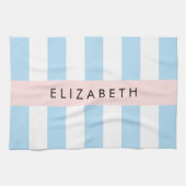 Blauwe strepen, streeppatroon, lijnen, Jouw naam Theedoek (Horizontaal)