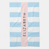 Blauwe strepen, streeppatroon, lijnen, Jouw naam Theedoek (Verticaal)