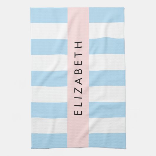 Blauwe strepen, streeppatroon, lijnen, Jouw naam Theedoek (Verticaal)