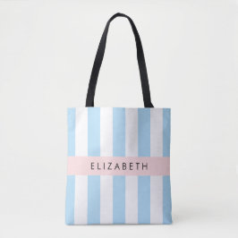 Blauwe strepen, streeppatroon, lijnen, Jouw naam Tote Bag