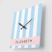 Blauwe strepen, streeppatroon, lijnen, Jouw naam Vierkante Klok (Hoek)