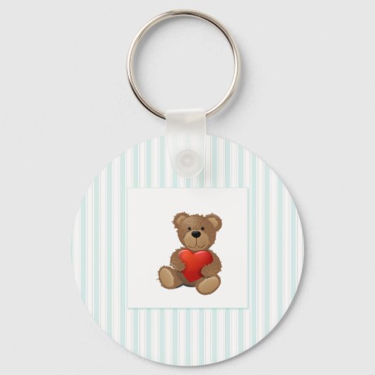 Blauwe strepen - Teddy Bear met Valentijn Heart Sleutelhanger (Voorkant)
