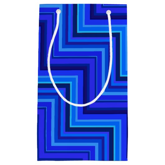 Blauwe strepen trappenpatroon klein cadeauzakje (Voorkant)