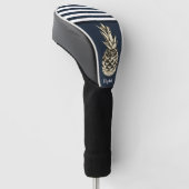 Blauwe strepen van gouden metalen ananasappelen golfheadcover (Schuin)