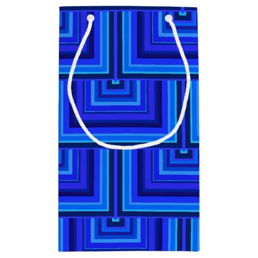 Blauwe strepen vierkant schalen patroon klein cadeauzakje (Achterkant)