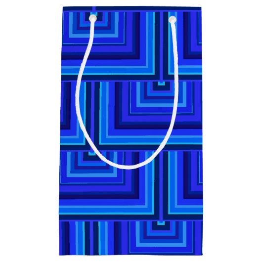 Blauwe strepen vierkant schalen patroon klein cadeauzakje (Voorkant)