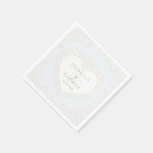 Blauwe Strepen Vintage Witte Kant Victoriaanse Tro Servet