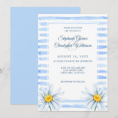 Blauwe Strepen Waterverf Witte Bloemen Bruiloft Kaart (Voorkant / Achterkant)