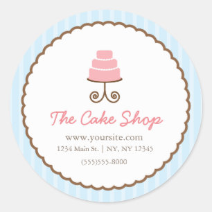 Blauwe Strepen Wit Bruin Cake Bakery Sticker Label