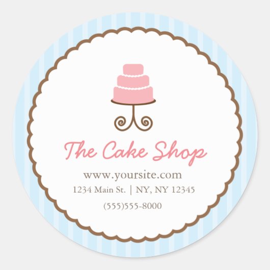 Blauwe Strepen Witte Bruine Cake Bakkerij Sticker (Voorkant)