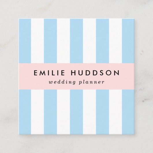 Blauwe strepen, witte strepen, gestreept patroon vierkante visitekaartje (Voorkant)