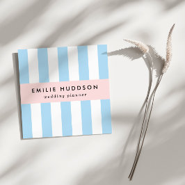 Blauwe strepen, witte strepen, gestreept patroon vierkante visitekaartje