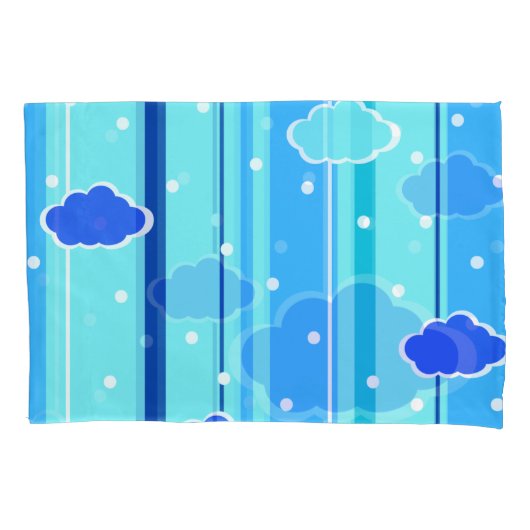 blauwe strepen wolken stippen kussensloop (Voorkant)