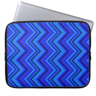 Blauwe strepen zigzagpatroon laptop sleeve