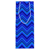 Blauwe strepen zigzagpatroon wijn cadeautas (Achterkant)