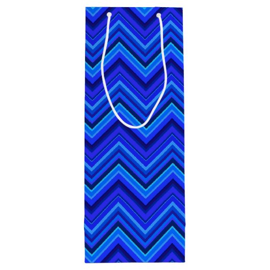Blauwe strepen zigzagpatroon wijn cadeautas (Achterkant)