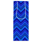 Blauwe strepen zigzagpatroon wijn cadeautas (Voorkant)