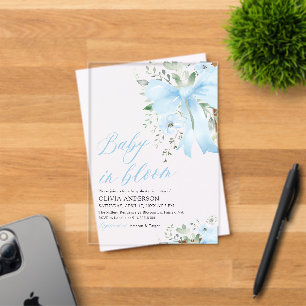 Blauwe Strik Baby in Bloom Bloemstuk Jongens Baby Acryl Uitnodigingen