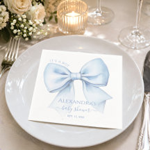 Blauwe Strik Baby Shower Het is een Jongen Aquarel