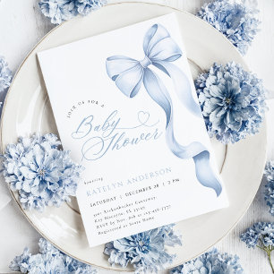 Blauwe Strik Baby Shower Uitnodiging
