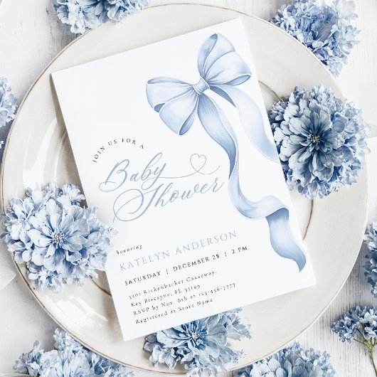 Blauwe Strik Baby Shower Uitnodiging